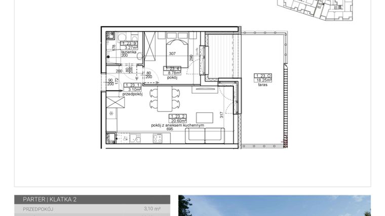 Rzut - Mieszkanie na sprzedaż 2 pokoje o powierzchni 35,75 m² - numer 46 w Wave etap II