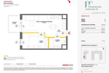 Rzut - Mieszkanie na sprzedaż 2 pokoje o powierzchni 36,73 m² - numer 33 w Miasteczko Julianów etap 2