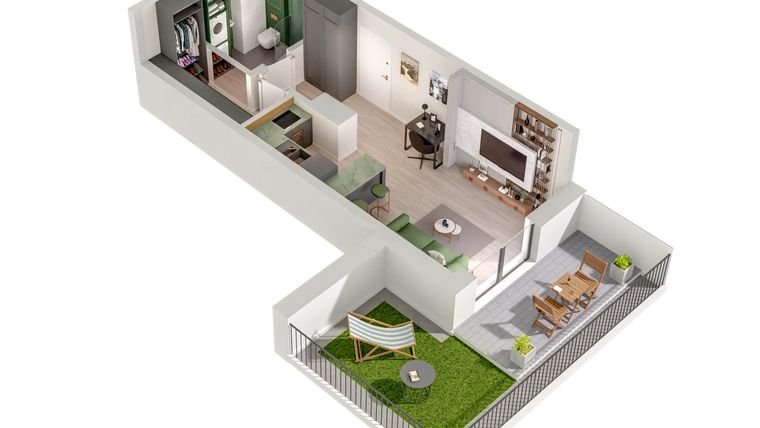 Rzut - Mieszkanie na sprzedaż 1 pokój o powierzchni 32,74 m² - numer C.101.D w Quercus bud. C