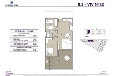 Rzut - Mieszkanie na sprzedaż 2 pokoje o powierzchni 65,56 m² - numer 22 w Eden Beach 2