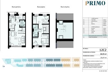 Rzut - Mieszkanie na sprzedaż 3 pokoje o powierzchni 64,55 m² - numer 12C2 w Osiedle Primo