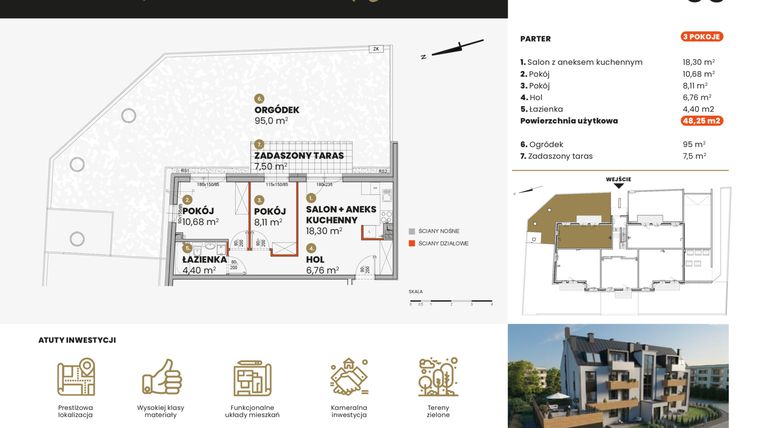 Rzut - Mieszkanie na sprzedaż 3 pokoje o powierzchni 48,25 m² - numer A-0-5 w Iwaszkiewicza 40