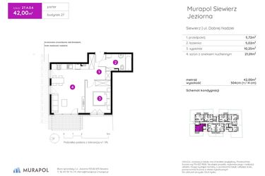 Rzut - Mieszkanie na sprzedaż 2 pokoje o powierzchni 42 m² - numer 27.A.0.6 w Murapol Siewierz Jeziorna bud. 27 i 28