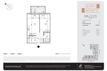 Rzut - Mieszkanie na sprzedaż 2 pokoje o powierzchni 47,93 m² - numer MU.2.21 w Marimonte - apartamenty inwestycyjne