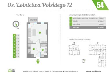 Rzut - Mieszkanie na sprzedaż 1 pokój o powierzchni 27,5 m² - numer 54 w Os. Lotnictwa Polskiego 12