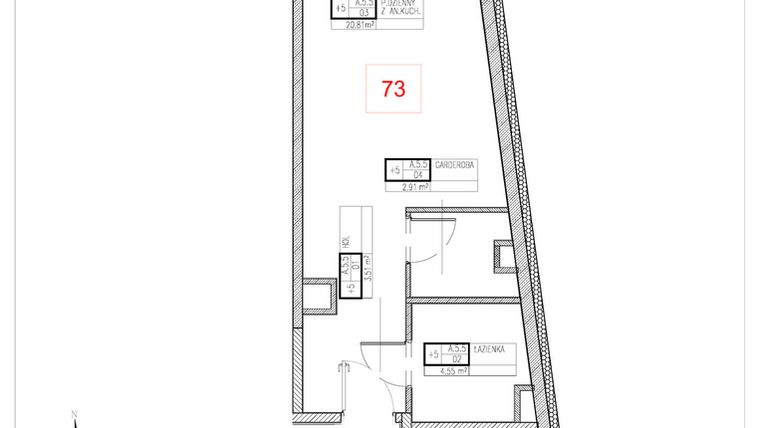 Rzut - Mieszkanie na sprzedaż 1 pokój o powierzchni 31,78 m² - numer A5.5 w Rezydencja Ogród Saski etap I i II