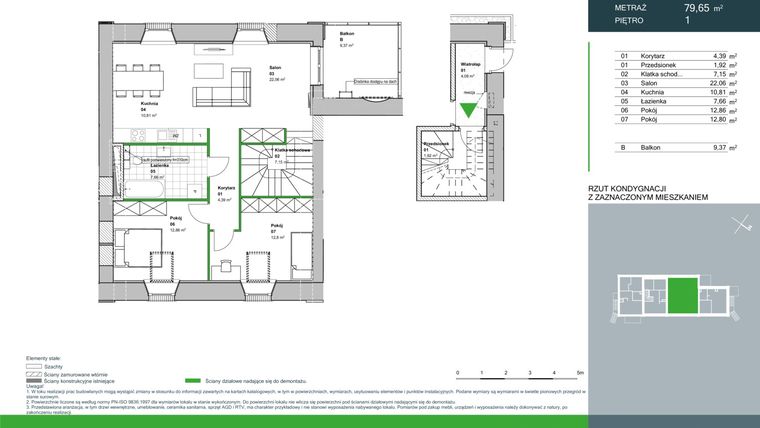 Rzut - Mieszkanie na sprzedaż 3 pokoje o powierzchni 79,65 m² - numer C2.2.1.07 w Aroma Park Lofty