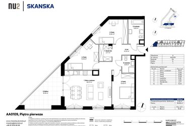 Rzut - Mieszkanie na sprzedaż 4 pokoje o powierzchni 92,53 m² - numer AA0109 w NU2 Warszawa Wola
