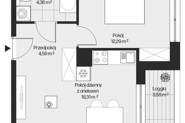 Rzut - Mieszkanie na sprzedaż 2 pokoje o powierzchni 39,57 m² - numer G1-115 w Piasta Park VI