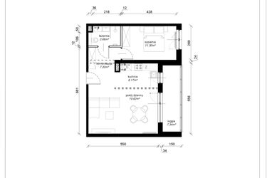 Rzut - Mieszkanie na sprzedaż 2 pokoje o powierzchni 47,92 m² - numer F.1.13.2k w Art.Teo etap 3