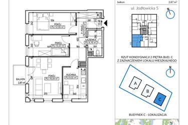 Rzut - Mieszkanie na sprzedaż 3 pokoje o powierzchni 65,81 m² - numer 5-21 w Jodłowicka 5