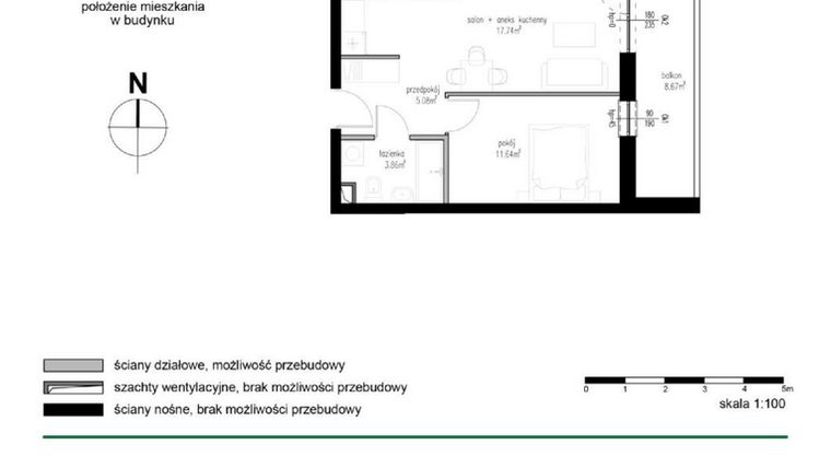 Rzut - Mieszkanie na sprzedaż 2 pokoje o powierzchni 38,32 m² - numer M10 w Wędrowna II