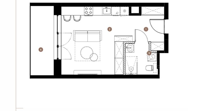 Rzut - Mieszkanie na sprzedaż 1 pokój o powierzchni 29,77 m² - numer 2.05.14 w Katowicka Residence
