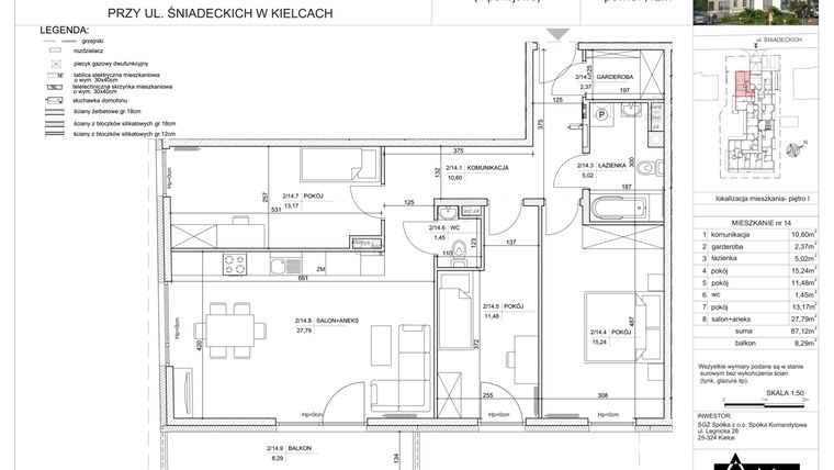 Rzut - Mieszkanie na sprzedaż 4 pokoje o powierzchni 87,12 m² - numer M-14 w Villa Calma