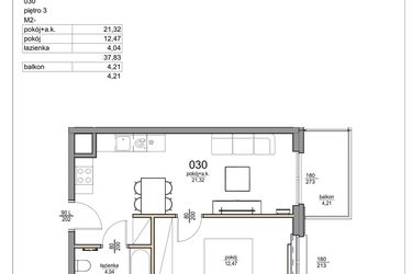 Rzut - Mieszkanie na sprzedaż 2 pokoje o powierzchni 37,83 m² - numer 30 w Rezydencja Liwska 3