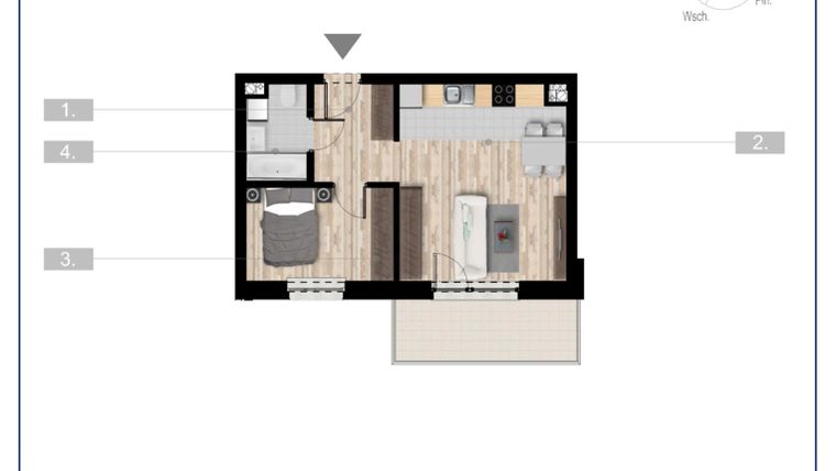 Rzut - Mieszkanie na sprzedaż 2 pokoje o powierzchni 40,8 m² - numer 40 w Szczytno Dąbrowskiego - etap 3