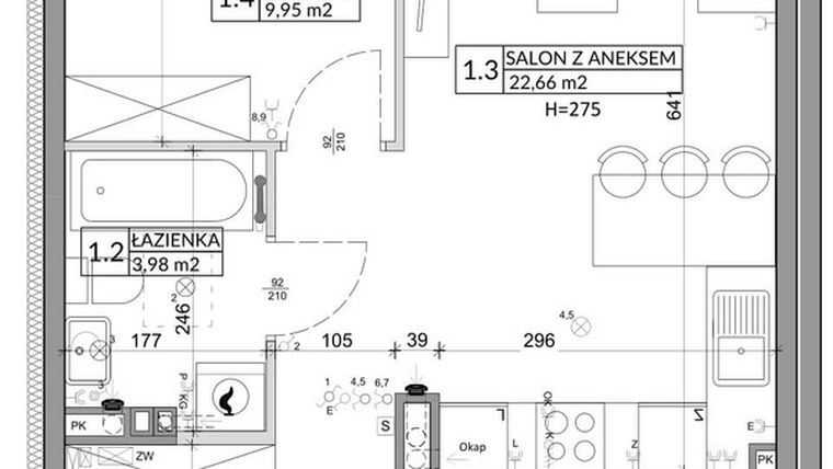 Rzut - Mieszkanie na sprzedaż 3 pokoje o powierzchni 56,89 m² - numer 69B w Osiedle Młodych etap VII