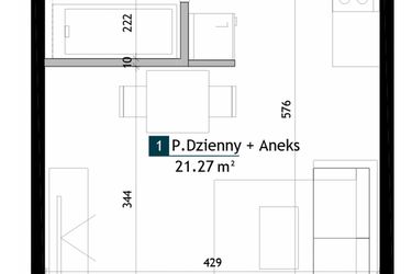 Rzut - Mieszkanie na sprzedaż 1 pokój o powierzchni 25,73 m² - numer AD0103 w Viva Cité 2