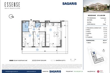 Rzut - Mieszkanie na sprzedaż 3 pokoje o powierzchni 62,9 m² - numer B1.A.00.03M w ESSENSE Baltic Resort&SPA 2