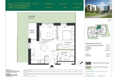 Rzut - Mieszkanie na sprzedaż 2 pokoje o powierzchni 40,46 m² - numer 1.M3 w Sosnovia