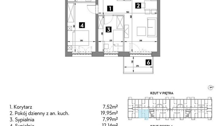 Rzut - Mieszkanie na sprzedaż 3 pokoje o powierzchni 52,24 m² - numer A1/5/3 w Metr Kwadrat
