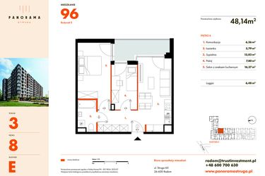 Rzut - Mieszkanie na sprzedaż 3 pokoje o powierzchni 48,14 m² - numer E96 w Panorama Struga