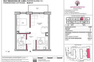 Rzut - Mieszkanie na sprzedaż 2 pokoje o powierzchni 46 m² - numer A.05 w Apartamenty Grójeckie Ogrody