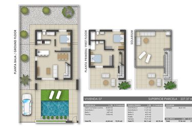 Rzut - Dom na sprzedaż 3 pokoje o powierzchni 73,93 m² - numer 7 w Dom w Pilar de la Horadada - 61982605