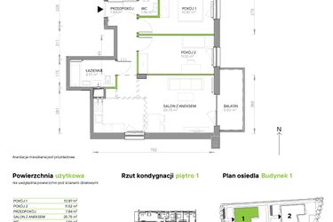 Rzut - Mieszkanie na sprzedaż 3 pokoje o powierzchni 62,91 m² - numer III.1/1/10 w Via Flora