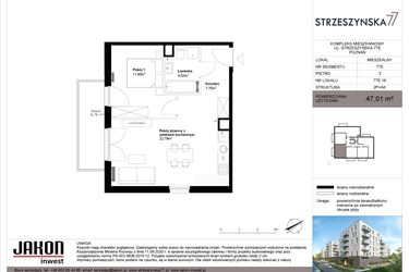 Rzut - Mieszkanie na sprzedaż 2 pokoje o powierzchni 47,01 m² - numer 77E.16 w Strzeszyńska 77