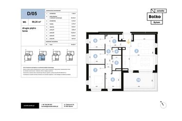 Rzut - Mieszkanie na sprzedaż 5 pokoi o powierzchni 99,2 m² - numer D/05 w Osiedle Bolko etap II