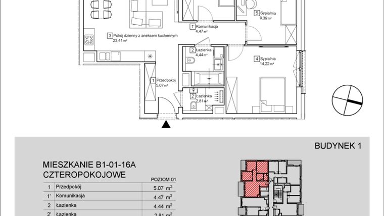 Rzut - Mieszkanie na sprzedaż 2 pokoje o powierzchni 73,75 m² - numer B1-01-16A w Nowa Francuska