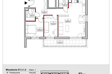 Rzut - Mieszkanie na sprzedaż 3 pokoje o powierzchni 71,62 m² - numer D1.3.1.2 w Nowy Targówek VI