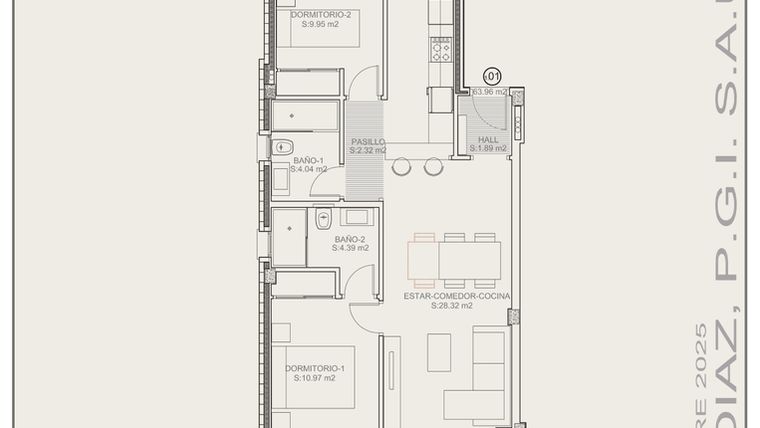Rzut - Mieszkanie na sprzedaż 2 pokoje o powierzchni 63,96 m² - numer G1.1 w Residencial La Isla III