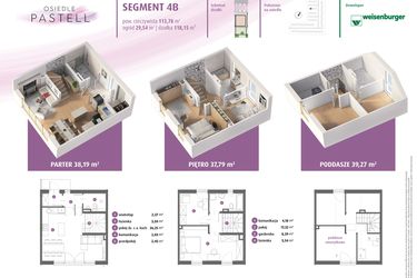 Rzut - Dom na sprzedaż 3 pokoje o powierzchni 115,25 m² - numer 4b w Osiedle Pastell