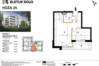 Rzut - Mieszkanie na sprzedaż 2 pokoje o powierzchni 40,48 m² - numer 8 w Hoża 25