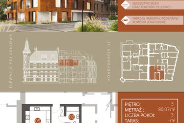 Rzut - Mieszkanie na sprzedaż 3 pokoje o powierzchni 80,07 m² - numer B.3.4 w Browar Jedności