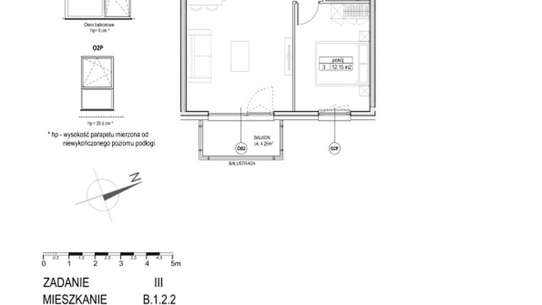 Rzut - Mieszkanie na sprzedaż 2 pokoje o powierzchni 48,59 m² - numer B.1.2.2 w Atut III