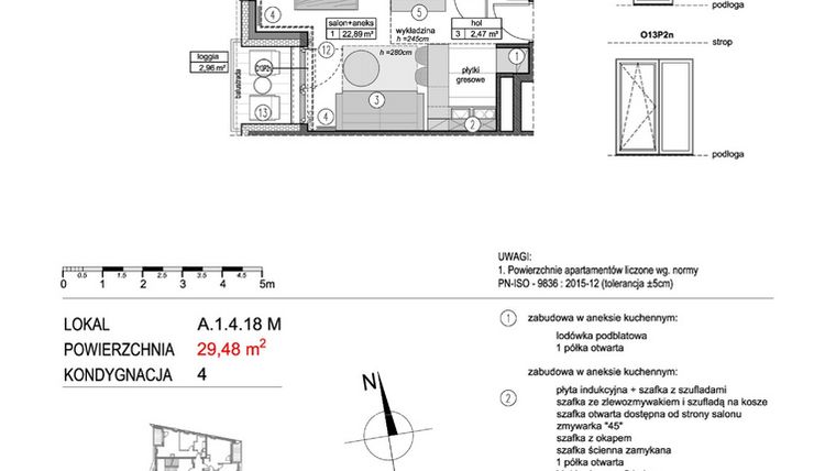 Rzut - Mieszkanie na sprzedaż 1 pokój o powierzchni 29,46 m² - numer A.1.4.18M w Mikołajki Apartamenty