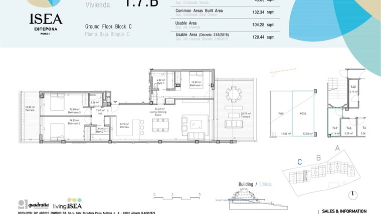 Rzut - Mieszkanie na sprzedaż 3 pokoje o powierzchni 104,28 m² - numer 1.7B w Isea - Estepona