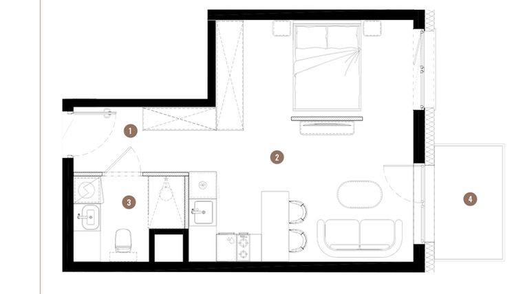 Rzut - Mieszkanie na sprzedaż 1 pokój o powierzchni 32,92 m² - numer C3.01.05 w Apartamenty Reytana