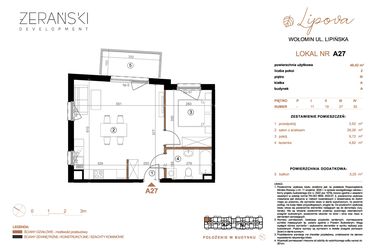 Rzut - Mieszkanie na sprzedaż 2 pokoje o powierzchni 46,42 m² - numer A27 w LIPOVA