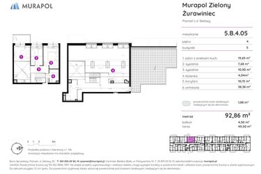 Rzut - Mieszkanie na sprzedaż 3 pokoje o powierzchni 90,35 m² - numer 5.B.4.05 w Murapol Zielony Żurawiniec