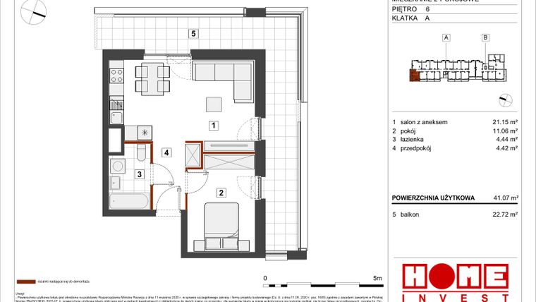 Rzut - Mieszkanie na sprzedaż 2 pokoje o powierzchni 41,07 m² - numer A-A084 w Warszawski Świt etap VII