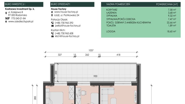 Rzut - Mieszkanie na sprzedaż 3 pokoje o powierzchni 52,6 m² - numer 1 w Osiedle City Park