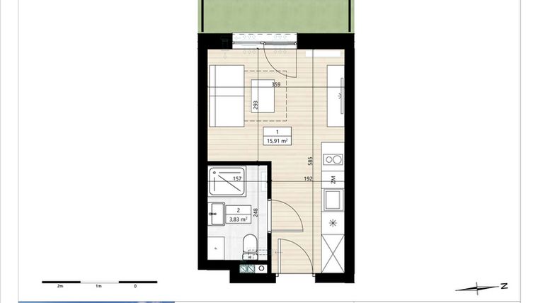 Rzut - Mieszkanie na sprzedaż 1 pokój o powierzchni 19,75 m² - numer B4/0/13 w Montano bud. B4 - apartamenty inwestycyjne
