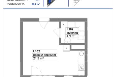 Rzut - Mieszkanie na sprzedaż 1 pokój o powierzchni 26,2 m² - numer 102 w Reda City etap III