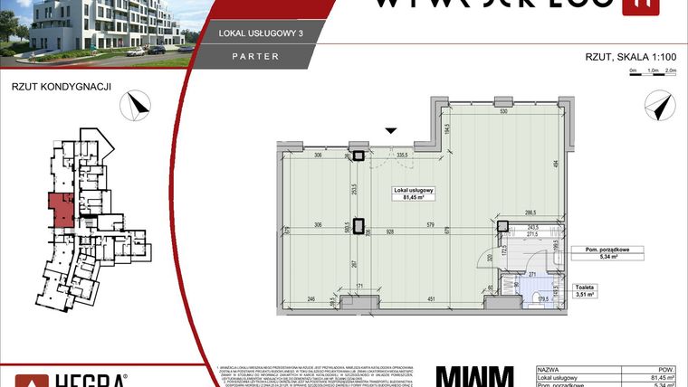 Rzut - Lokal użytkowy na sprzedaż 3 pokoje o powierzchni 90,3 m² - numer LU3 w Apartamenty Wywrockiego 11