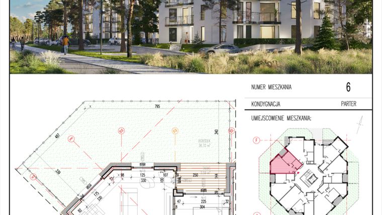 Rzut - Mieszkanie na sprzedaż 2 pokoje o powierzchni 42,85 m² - numer 6 w Grasera 12