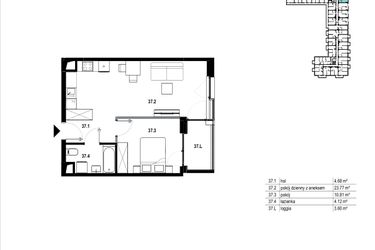 Rzut - Mieszkanie na sprzedaż 2 pokoje o powierzchni 43,38 m² - numer C3.37 w Osiedle Mozaika